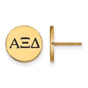 14K Plated Silver Alpha Xi Delta Black Enamel Greek Post Earrings